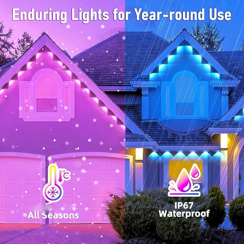 140FT Permanent Outdoor RGB Lights,Waterproof Smart LED Eaves Lights with App/Remote Control,for Christmas and All Holiday Decor,Daily and Accent Lighting,House Roof and Garden Lighting