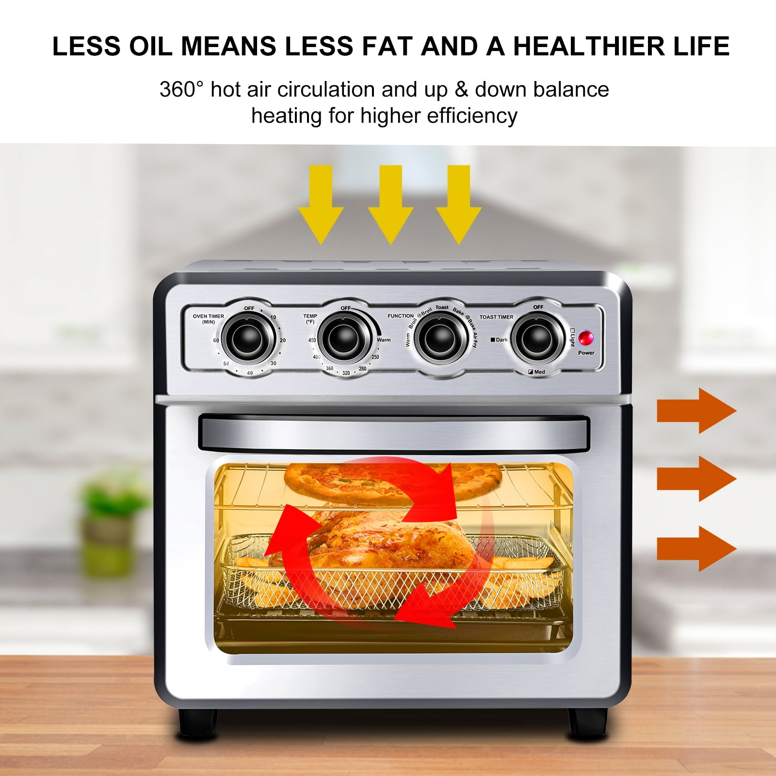 VEVOR 7-IN-1 Air Fryer Toaster Oven, 18L Convection Oven, 1700W Stainless  Steel Toaster Ovens Countertop Combo with Grill, Pizza Pan, Gloves, 6  Slices Toast, 10-inch Pizza, Home and Commercial Use