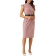 thumbnail image 4 of INSPIRE CHIC Work Dress for Women's Cap Sleeve Belt Vintage Houndstooth Pencil Sheath Dress XS Dusty Pink, 4 of 5