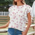 thumbnail image 4 of Hauts d'Entraînement Grande Taille pour Femmes Mode d'Été Décontractée Col Rond à Volants Manches Courtes Imprimé Pull Blouse Col en V T-Shirt Femmes en Solde, 4 of 7