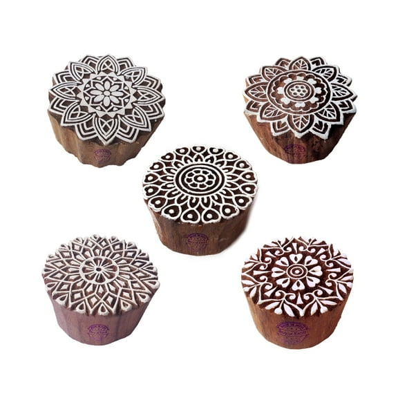 Royal Kraft Mandala Wooden Printing Stamps (Set of 5) - DIY Fabric Paper Clay Pottery Blocks Htag1086