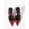 thumbnail image 3 of [On feet & in love] Women's Patent Pointed Toe Slingback Heels - Horsebit Hardware Geometric Heel Dress Pumps with Adjustable Ankle Strap,Wine-red,7, 3 of 7