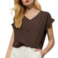 thumbnail image 3 of Holzkary Womens T-Shirts - Short Sleeve Spring Summer Tops Crew Neck Trendy Casual Work Soft Basic Tees for Ladies 2025 Solid Color V Neck T Shirt Elegant Top for Spring and Summer Clothing Coffee 3Xl, 3 of 8