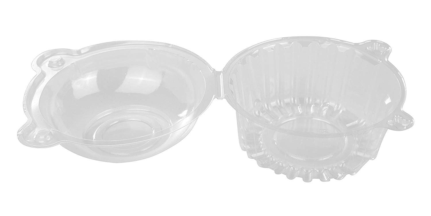 MotBach 100 Pcs Clear CupCake Holder Plastic Individual Cupcake Case Single CupCake Dome Holders Boxes Cups with Lids