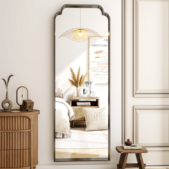 AUROMIR 64"x21" Arched Full Length Mirror Modern Floor Mirror with Deep Frame, Black