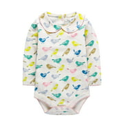 Baby's Unisex Bird Cotton Long-Sleeved Front Closure Jumpsuit Romper