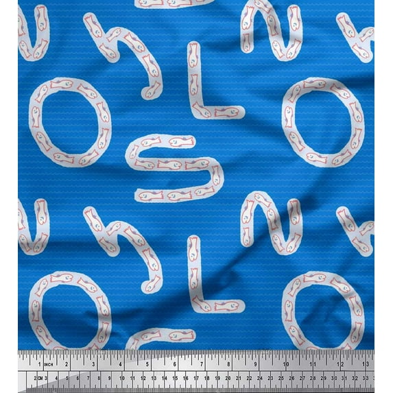 Soimoi Cotton Jersey Fabric Alphabets,Waves & Fish Artistic Printed Fabric 1 Yard 58 Inch Wide