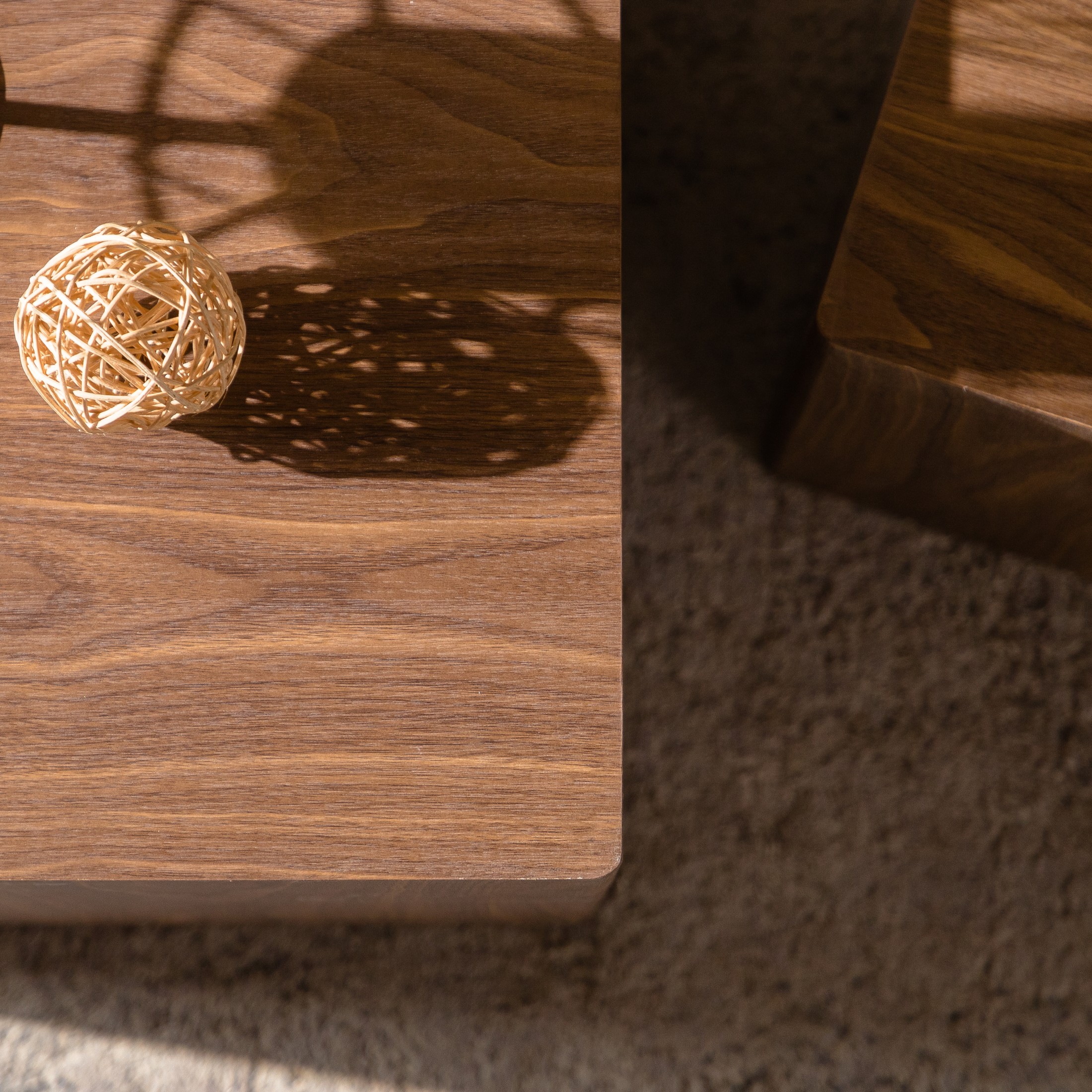 Noble House Carl Nesting Cube Coffee Tables, Modern Wooden Grain Side Tables for Small Spaces, Walnut, Set of 2