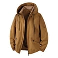 thumbnail image 3 of RYDCOT Men's Warm Jacket Winter Solid Color Long Sleeved Hooded Workwear Coat Waterproof Hooded Jacket Coffee, 3 of 8