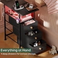 thumbnail image 4 of Narrow Side Table with Fabric Drawers and Shelf, Skinny Nightstand for Small Spaces, End Table with Charging Station, Slim Bedside Table, LED Light , for Bedroom, Living Room, Black, 4 of 7