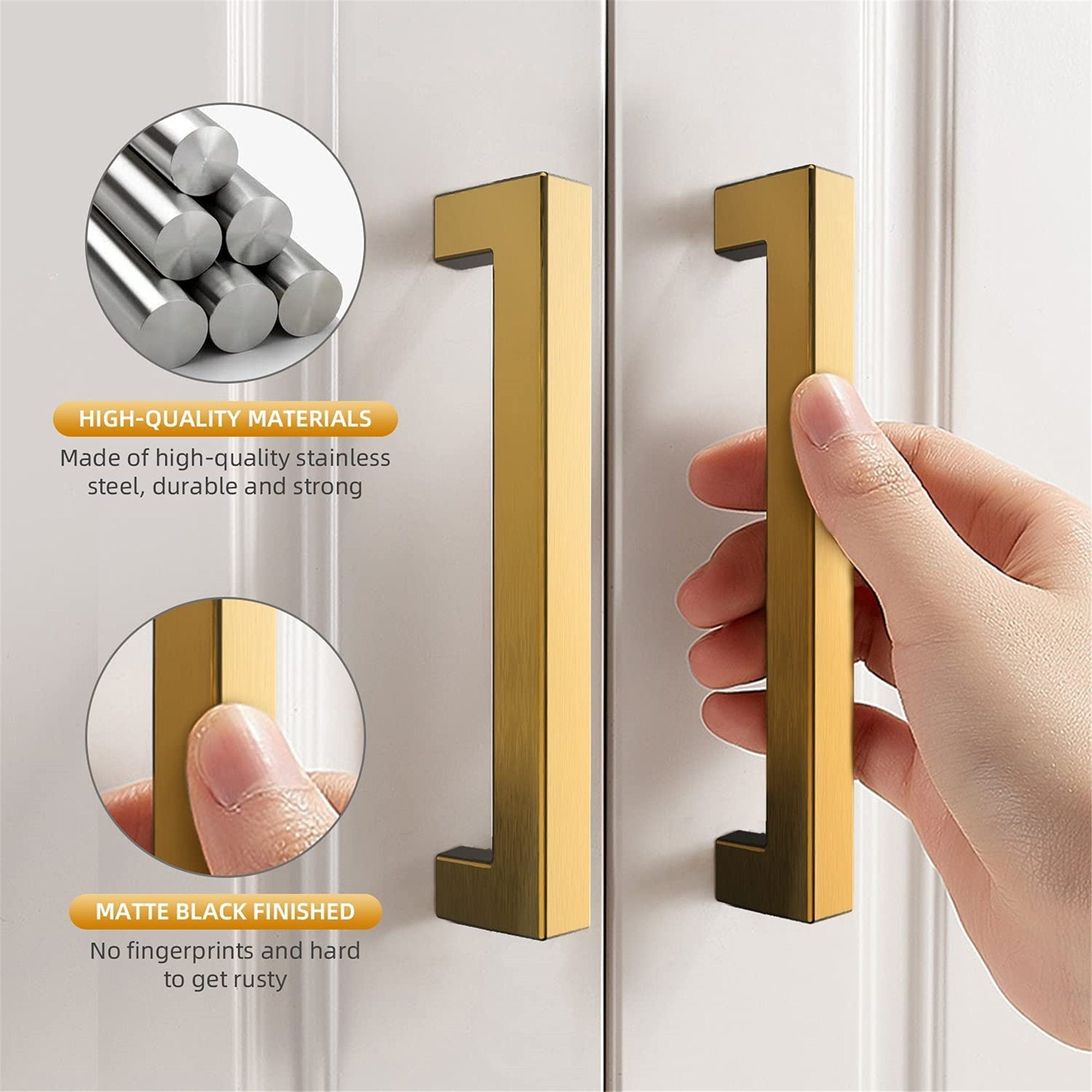 Fitviso 10 Pack 2.75 Inch(70mm) Center to Center Brushed Brass Cabinet Handles Stainless Steel Drawer Pulls