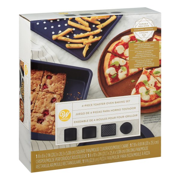 Wilton NonStick DiamondInfused Navy Blue Toaster Oven Baking Set, 4