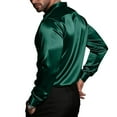 thumbnail image 3 of OGLCCG Mens Silk Satin Dress Shirts Shiny Long Sleeve Button Down Shirt Formal Casual Party Prom Wedding Shirt with Chest Pocket,XXXL,Army Green, 3 of 7