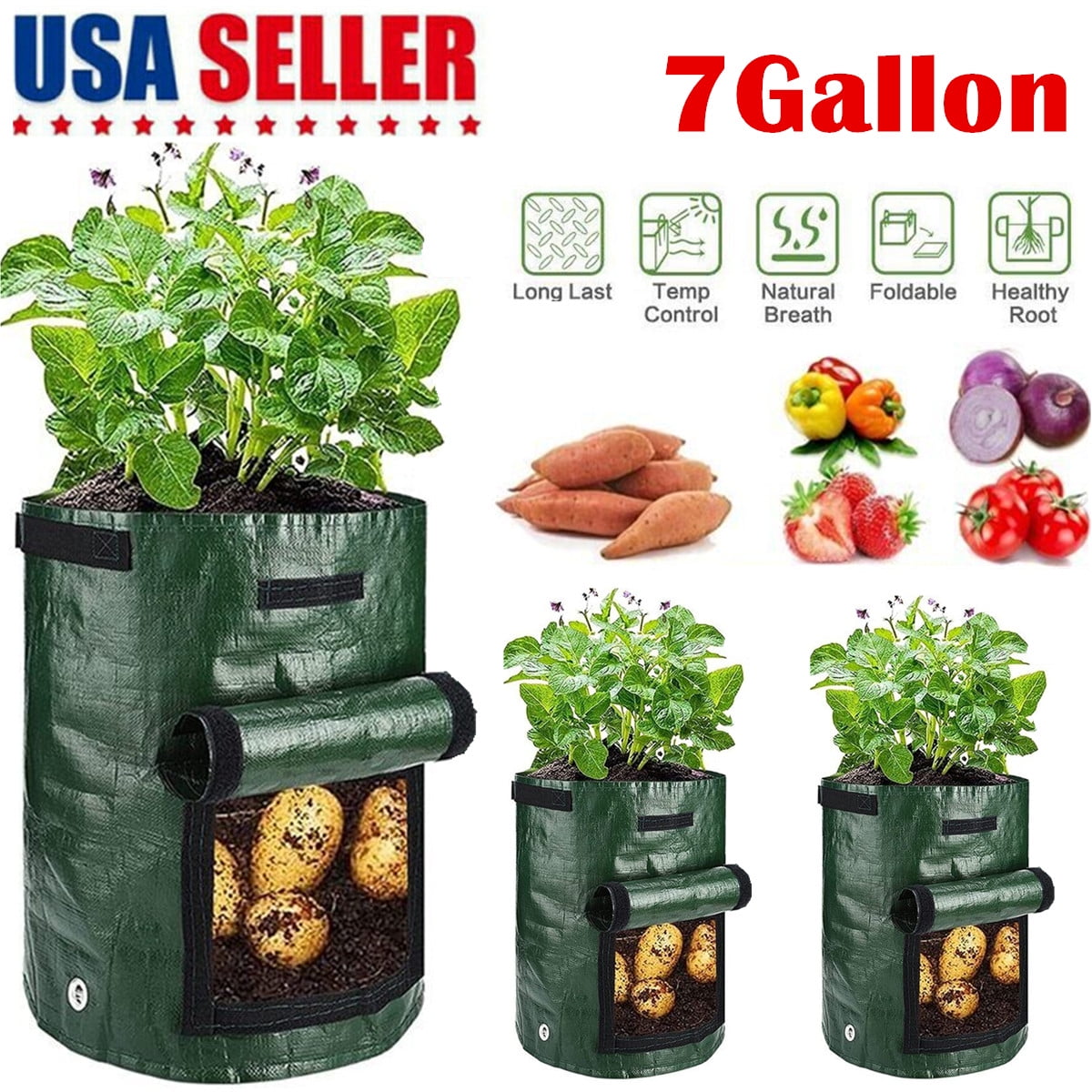 3Pack Durable Potato Grow Bags Garden Waterproof Reusable Vegetable ...