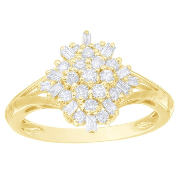 AFFY White Natural Diamond Snowflake Cluster Engagement Ring In 10k Yellow Gold