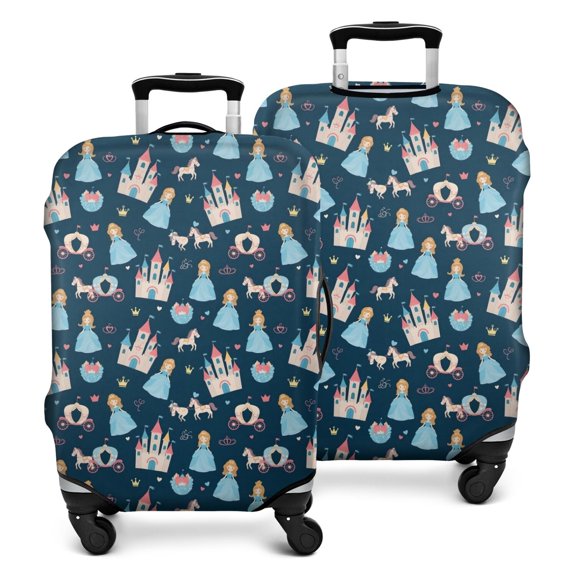 Dark Blue Princess Castle Pattern Luggage Cover Fashion Suitcase Cover Baggage Covers Fit 25-28 Inch Luggage (Go Travel)