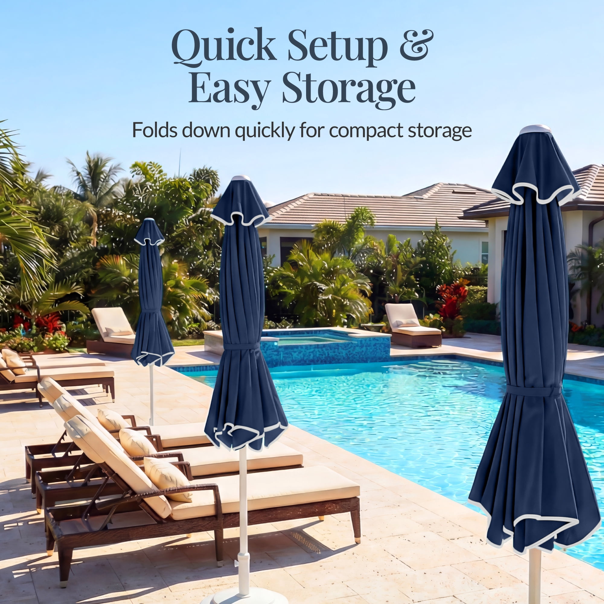 Best Choice Products 7.5ft Patio Market Umbrella with Wavy Trim, Fade-Resistant, Crank & Tilt, Wind Vent - Navy Blue