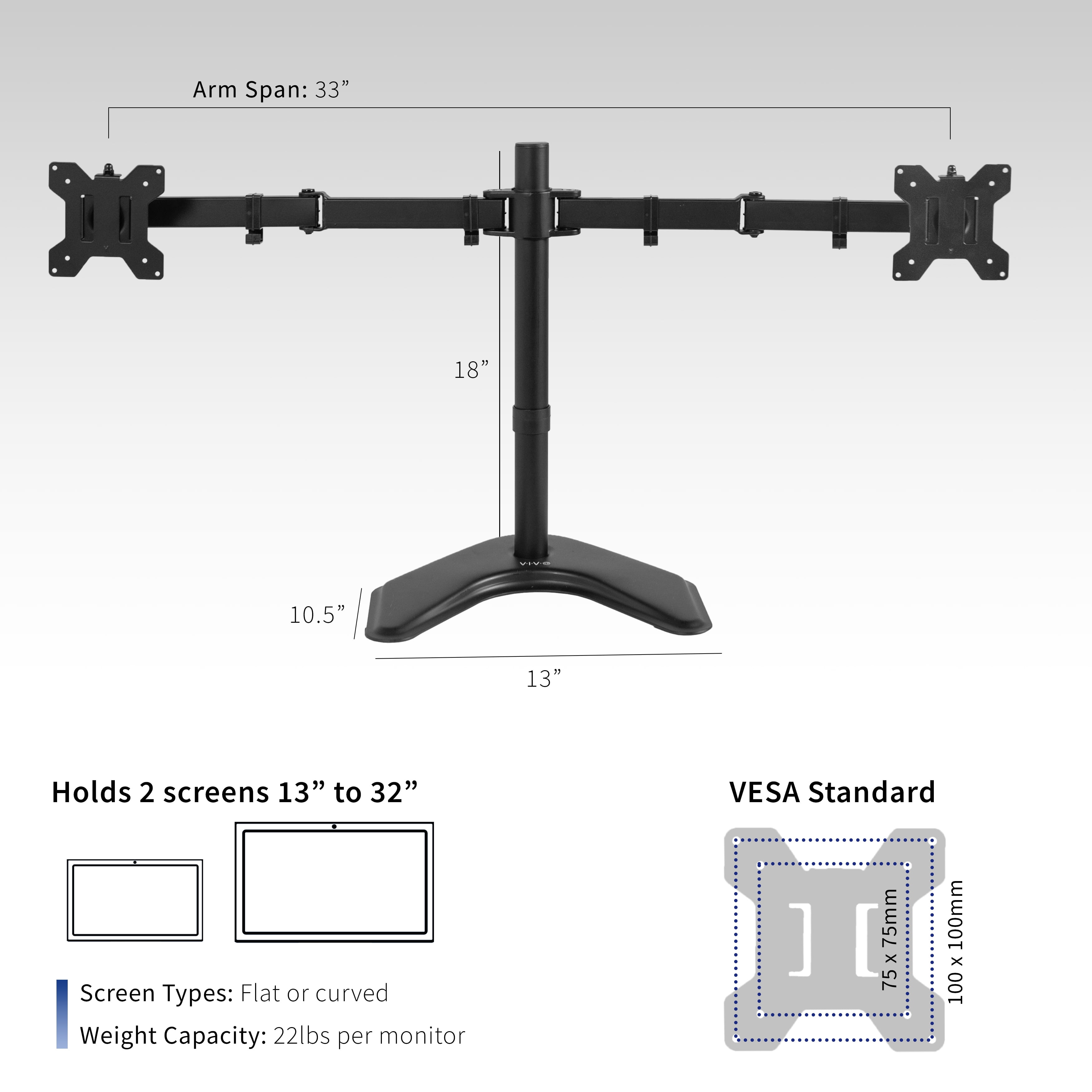 VIVO Black Dual Monitor Articulating Desk Stand Mount, Fits Up to 32" Screens
