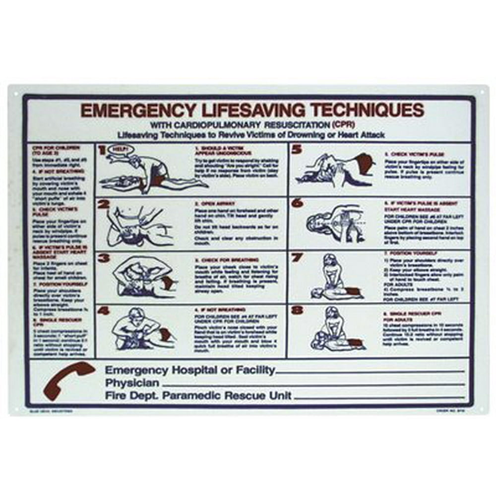 POOL SIGN EMERGENCY CPR 18" X 24", PLASTIC