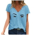 thumbnail image 2 of Summer Plus Size Workout Tops Women Women's Casual Fashion Summer V-Neck T-Shirt Printed Short-Sleeved Tops V Neck Tshirt Women on Clearance, 2 of 4