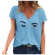 thumbnail image 1 of Gibobby Playeras Deportivas Camiseta casual Tops Moda de manga corta Impreso Verano Cuello en V Blusa de mujer（Azul， S), 1 of 4