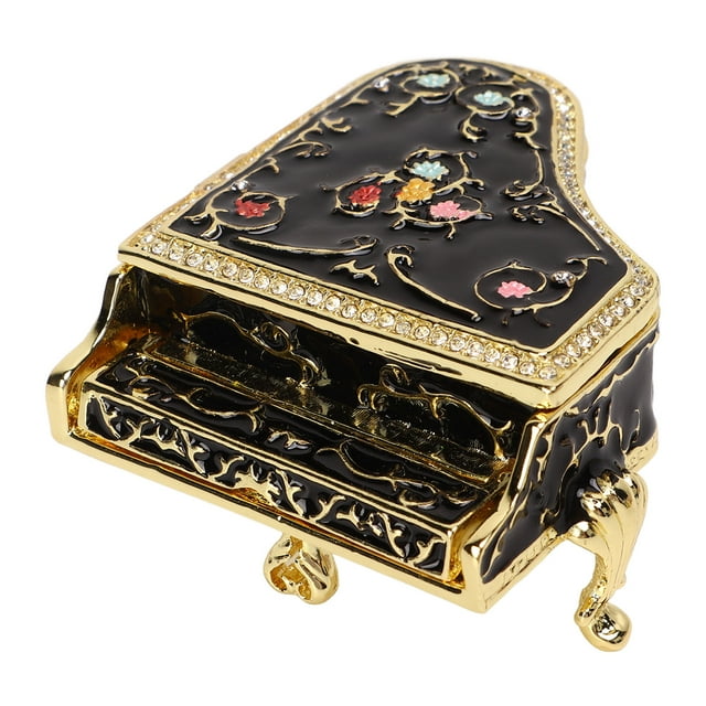 Trinket Box, Hand Colored Jewlery Storage Box Black Style Piano Shape For Bathroom