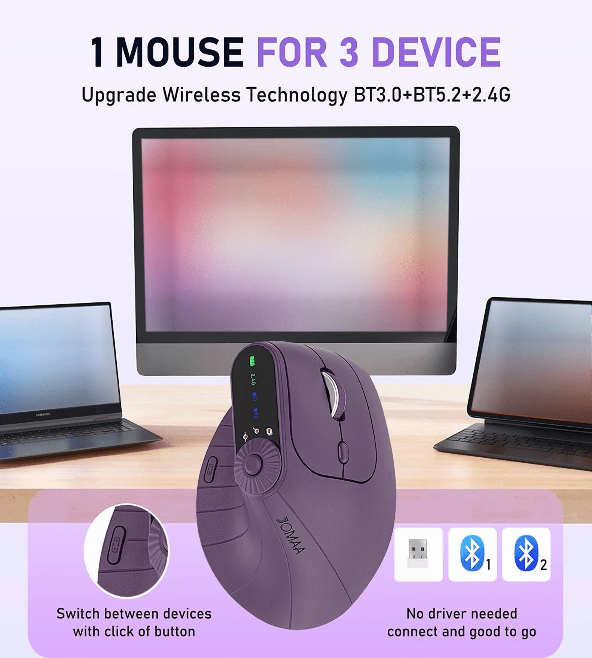 Jomaa Bluetooth Wireless Vertical Mouse With Function Adjustment Knob Slient Click Rechargeable Ergonomic Mice for Win/IOS/Android