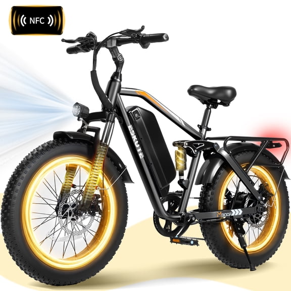 ESKUTE M300 Electric Bike for Adults, Full Suspension Fat Tire Mountain Ebike, 48V 20.8Ah Removable Battery, 750W Motor, Up to 20MPH, 80 Miles Electric Bicycle Black, UL2849