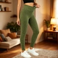 thumbnail image 2 of TEAJOPSUU Womens High Waist Ribbed Leggings Button Front Slim Fit Stretchy Yoga Pants Fall Winter Warm Knitted Tummy Control Leggings Olive Green, 2 of 5