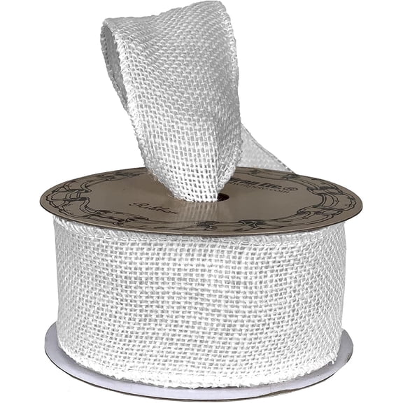 Off White Fabric Burlap Woven Ribbon - 2 1/2" x 10 Yards, 4th of July, America 250 Anniversary, Wired Edge, Reception, Rustic Wedding Jute, Holiday Decor, Wreath, Garland, Swag, School Graduation