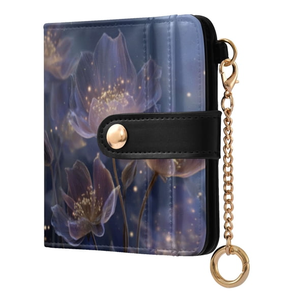 Qxltty Transparent Purple Flowers Ladies Wallet Rfid Slim Thin Compact Credit Card Women Wallet Zipper Coin Pocket and ID Window for Female Gifts