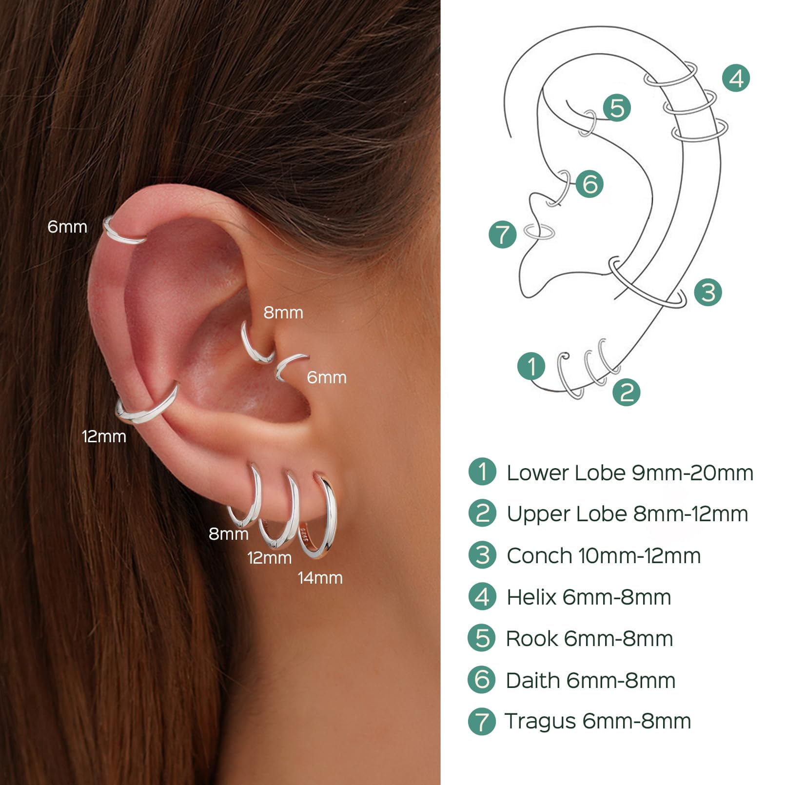 ChicSilver Hypoallergenic 925 Sterling Silver Huggie Hoop Earrings Lightweight Small Hoop Earrings for Women Silver 14MM