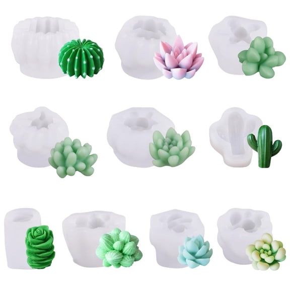 9/10Pieces Set Silicone Molds for Succulent Cactus Candle Making Casting Moulds