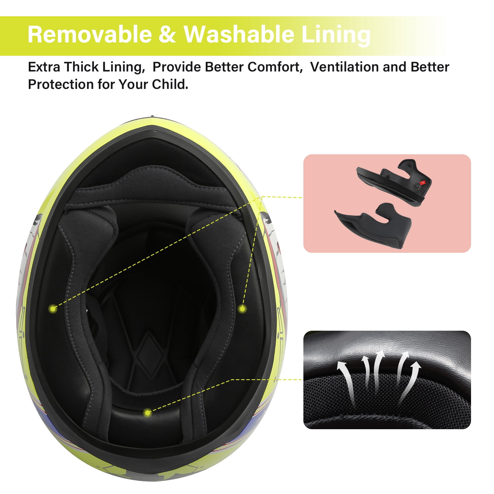 TCMT DOT Full Face Helmet for Kids & Youth Flip Up Visor for Motorcycle Atv Mx Motocross Offroad Street Dirt Bike Yellow Youth XL Size