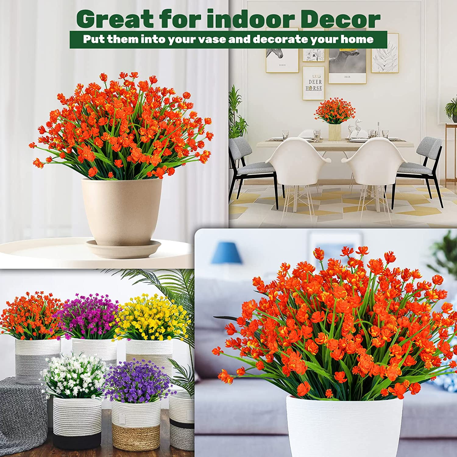 20pcs Artificial Fake Flowers,Plastic Flowers for Outdoor Decoration, UV Resistant Faux Flowers Shrubs, Artificial Plants for Indoor Outside Garden Home Wedding Farmhouse（5 Colors）