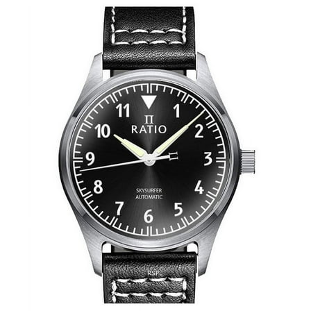Ratio Skysurfer Pilot Black Sunray Dial Leather Automatic RTS305 200M Men's Watch