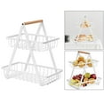thumbnail image 4 of Abbracc 2 Tier Metal Fruit Plate Basket Wood Handle Holder Stand Tray Snack Storage Rack White, 4 of 9