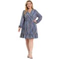 thumbnail image 4 of Women's Plus Size Dress V Neck Boho Textured Bishop Long Sleeve Ruffle Bohemian Mini Flare Dress Blue 4X, 4 of 7