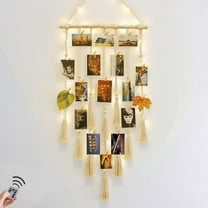 WLGJL Hanging Photo Display Wall Decor, Macrame Wall Hanging Boho Room Bedroom Decor, Picture Frame Collage Board with Light 30 Clip, Christmas Teenage Teen Girl Gifts