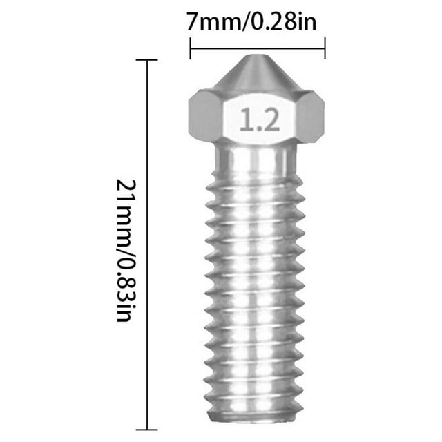 3D Printer Nozzle 1.75mm Extruder Large Flow Nozzle threaded extruder nozzle extruder M6 Threaded 3D Printer Parts, Stainless Steel, 1.2mm, Silver