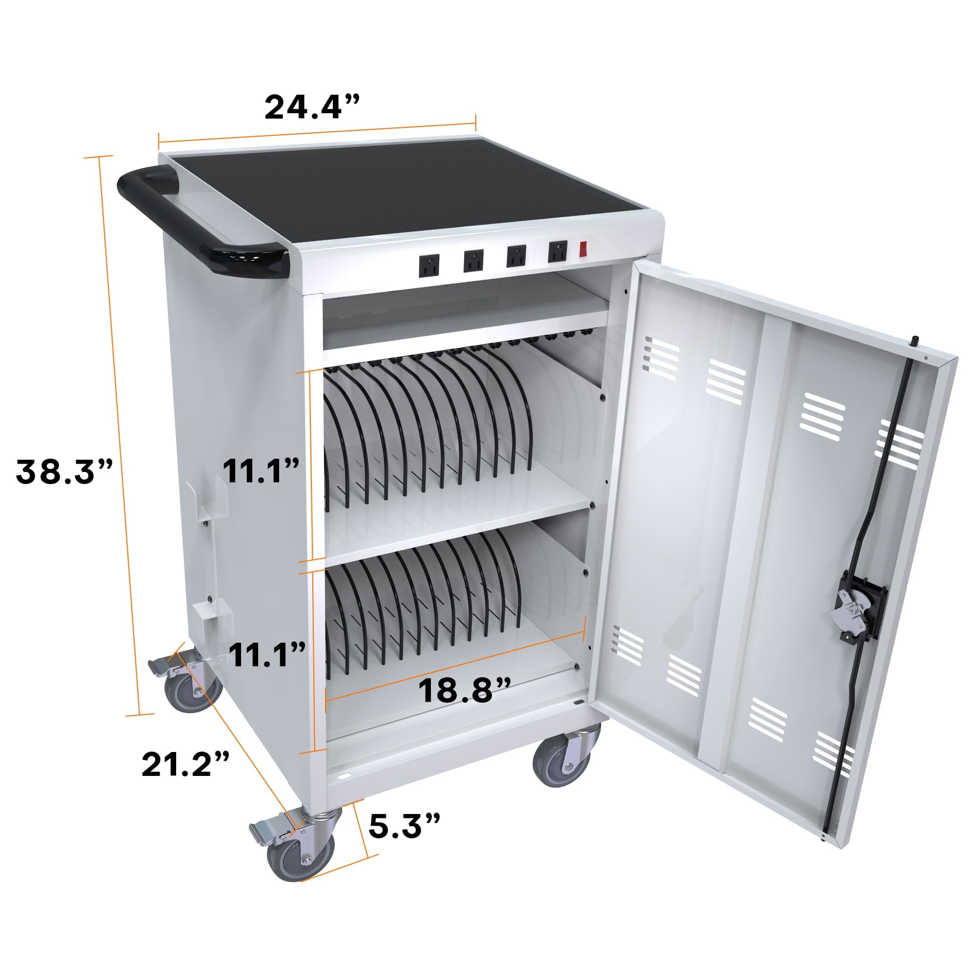 Aukfa 35-Unit Mobile Charging Cart, Classroom Locking Charging Station up to 16-inch Chromebooks and Laptop, White