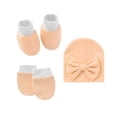 thumbnail image 2 of Baby Hat Mittens and Socks Set Newborn Bowknot Hat for 0-6 Months Cute Infant Beanie Suit Soft Mittens Non-Slip Ankle Socks, 2 of 6
