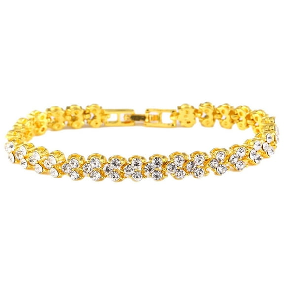 Gold Plated 2mm Cubic Zirconia Classic Tennis Bracelet Gold Bracelets for Women,Round Hollow Ring Bracelet Double Chain Party Wedding Accessories Jewelry