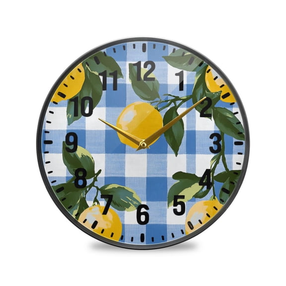 Yayeee Wall Clock Battery Operated 9.5" Silent Quartz Non-Ticking for Living Room Decor, Light Blue Plaid