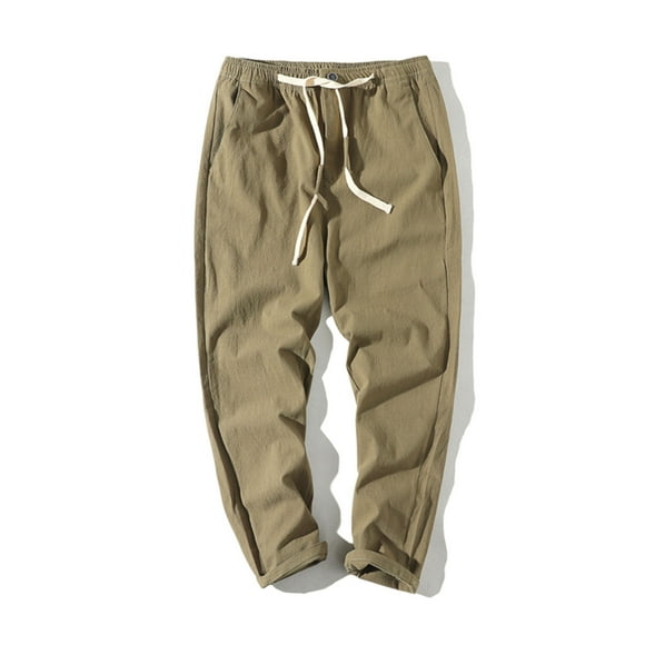 USSUMA Men Clothing Solid Outdoor Long Khakis Casual Straight-Leg Drawstring Outdoor Straight-Leg Pants Drawstring Cotton Adaptable Casual Fleece Lined Pants Men