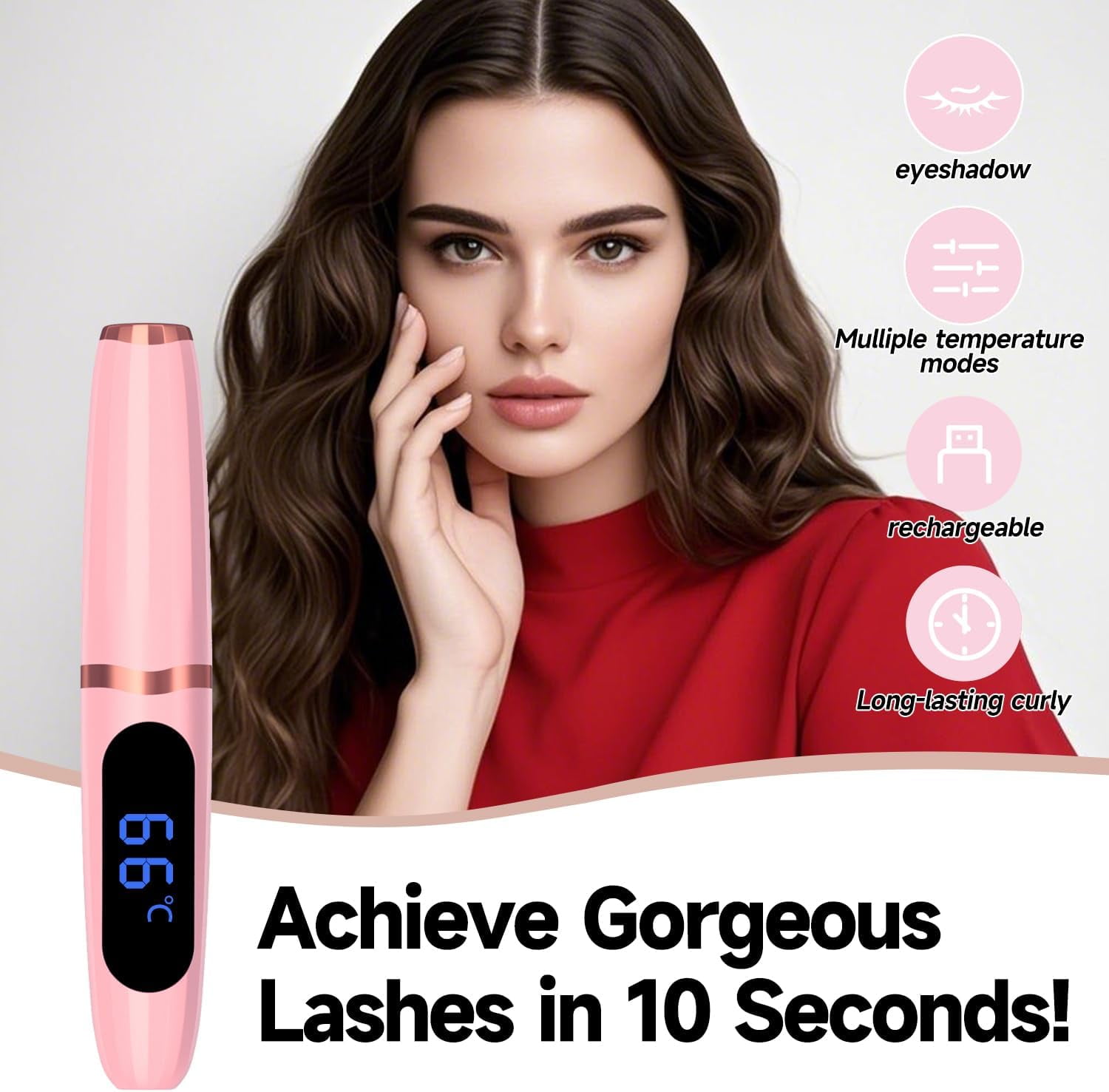 2025   USB Rechargeable Heated Eyelash Curler - 3 Temp Settings & LED Display for 24H Curls(White)