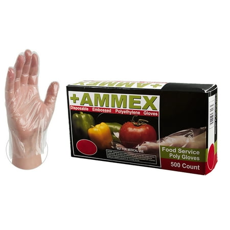 AMMEX Poly Industrial Disposable Gloves, Large, Clear, 500/Box (2 BOXES)