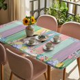 thumbnail image 3 of Easter Bunny Table Cloths for 6 Foot Rectangle Tables, Eggs Cute Rabbit Colorful Wooden Grain Rustic Patio Waterproof Elastic Fitted Tablecloths, Washable Rectangular Table Cover for Camping, 3 of 8