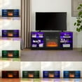 thumbnail image 3 of Lighted TV Stand Electric Fireplace TV Stand with Glass Shelves, 3D Fireplace TV Stand with LED Light Wood Open Shelves Table for TV up to 60-65",Black, 3 of 10