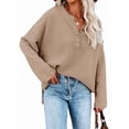 thumbnail image 2 of Women'S Oversized Sweaters Batwing Long Sleeve Loose V Neck Button Henley Tops Pullover Knit Jumper Brown L, 2 of 6